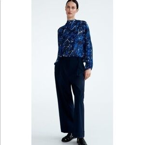 New Zara | Elegant Abstract Print Blue Blouse